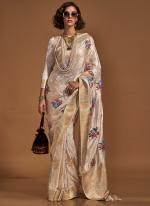 Pure Sattin Beige Wedding Wear Weaving Saree